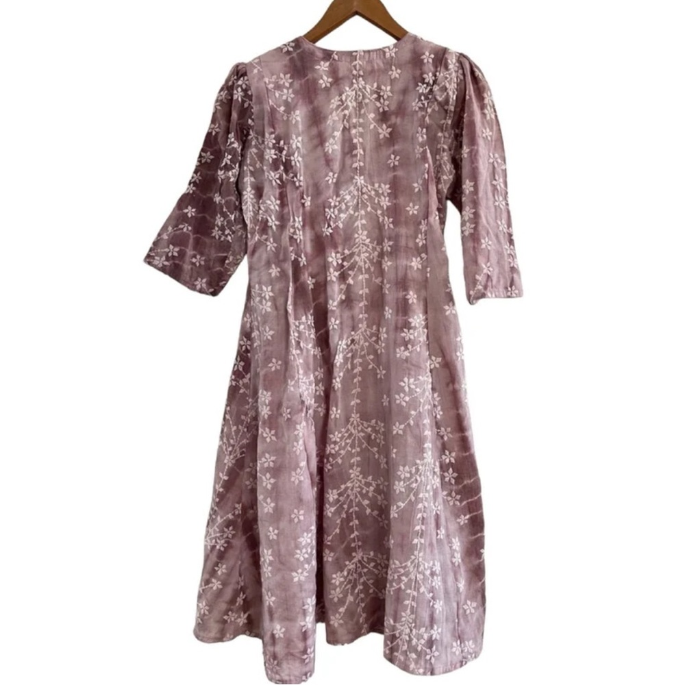 Sweet Ones VINTAGE Purple A Line Dress White Embossed Floral Print Large - Picture 3 of 11